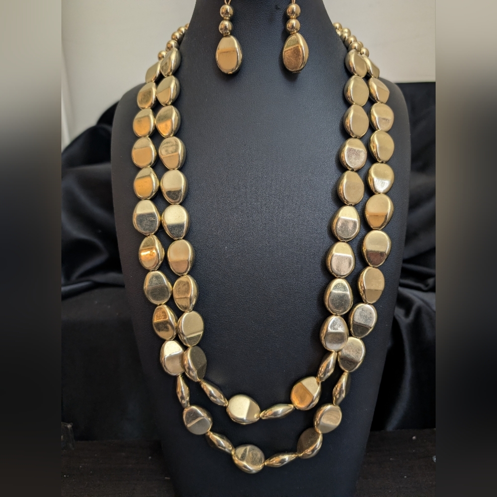 #3. Nordstroms Gold Tone Two Layer Necklace & Earrings